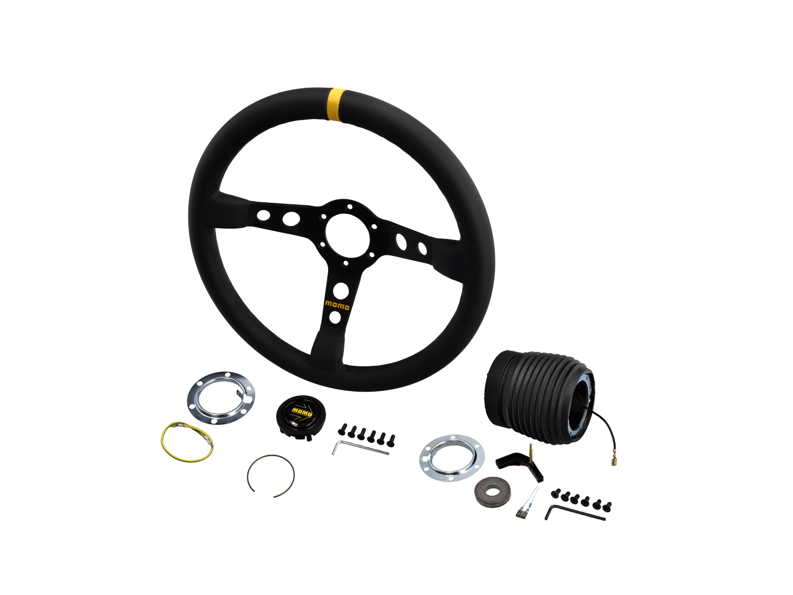 Complete steering wheels with fitting kit, airbag bridge and boss fitting kit (WITHOUT horn pad)